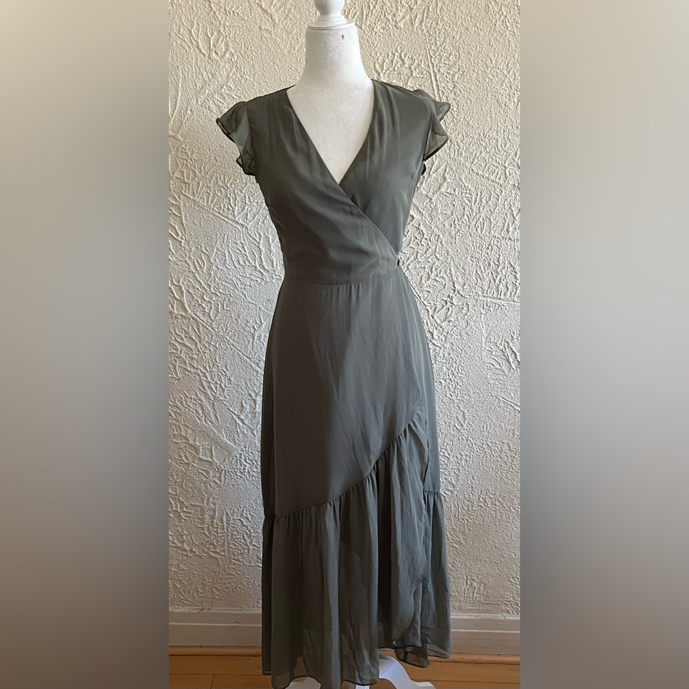 Bar lll Sage Green Wrap Chiffon Dress in size X-small